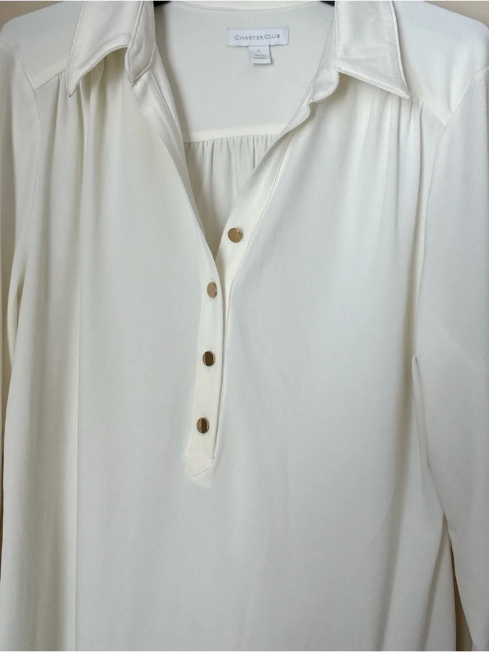 Charter Club Cream Button-Front Polo Tunic with Gold Buttons - Picture 2 of 6